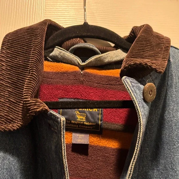 Women’s Blue Denim Jacket with Brown Corduroy Collar - Picture 3 of 6